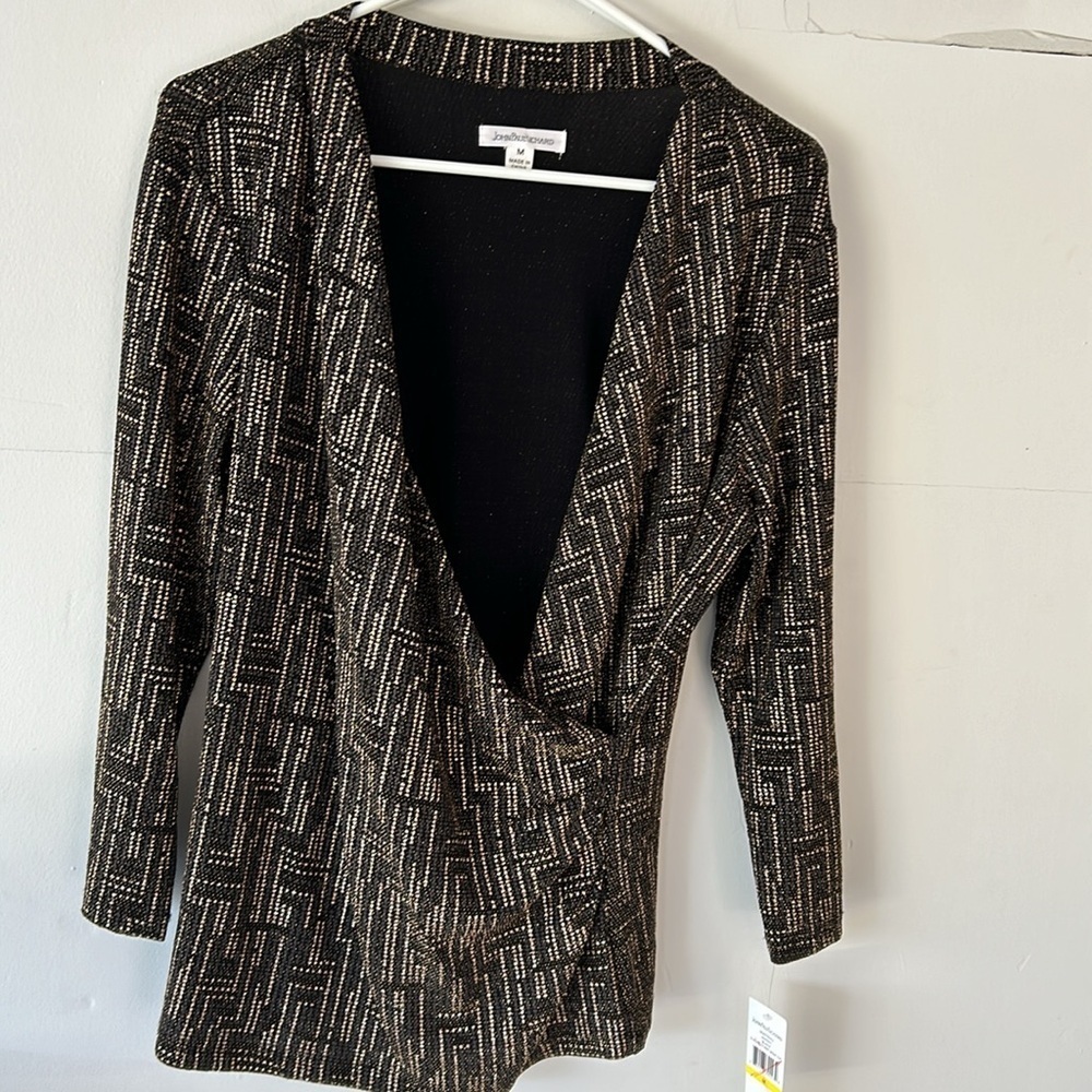NWT JOHN PAUL RICHARD black and gold shimmer wrap, top dressy size medium slinky